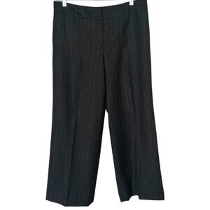 Talbots Wool Pinstripe Wide Leg Pants Women's 12 Black Grey Lightweight Career